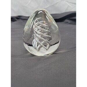Glass Paperweight Egg Shape with Internal Spiral Twist 3.5 Inch